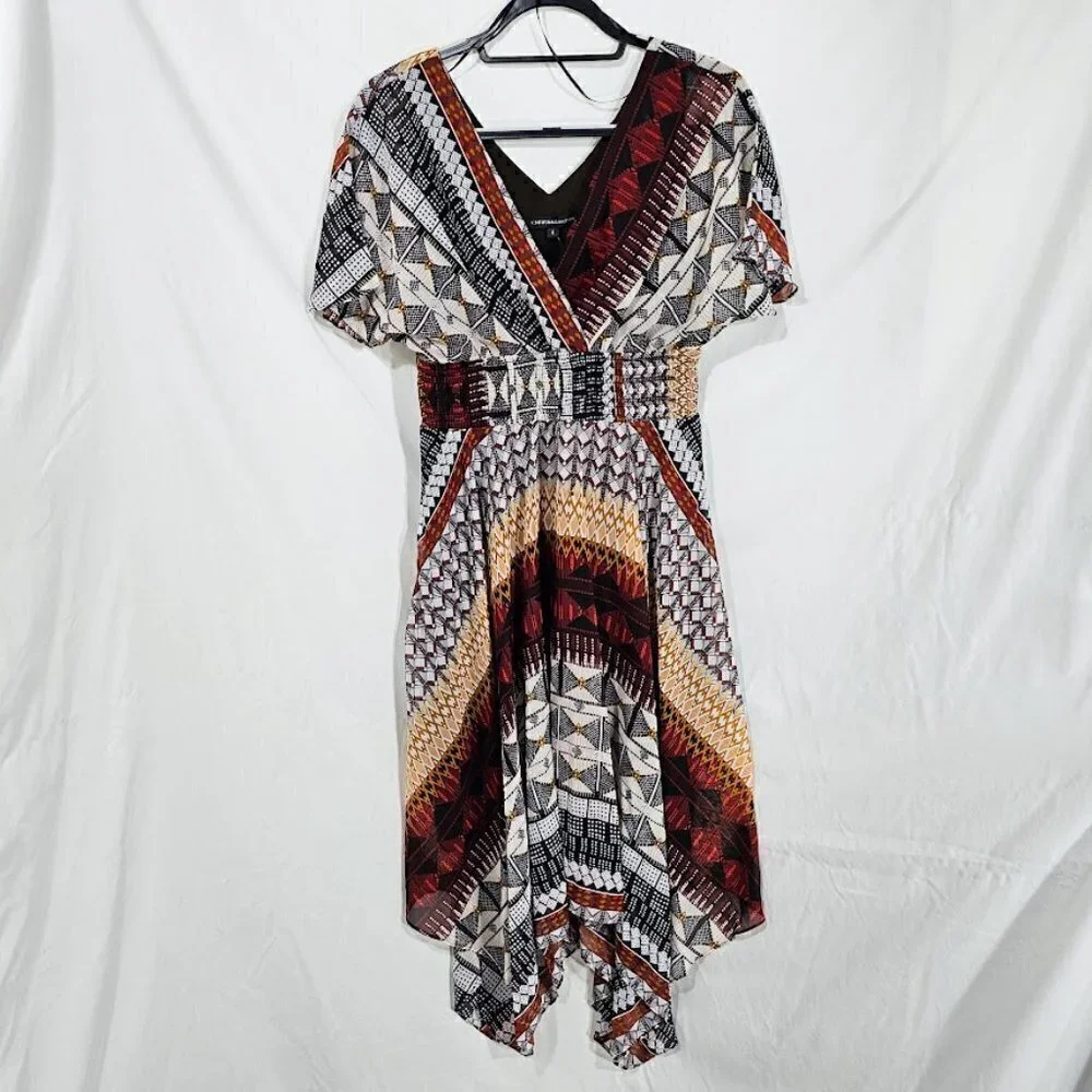 NWT CHRIS McLAUGHLIN Boho Dress size 6 BROWN RED BLACK Fairy Art to Wear Summer - Picture 3 of 9
